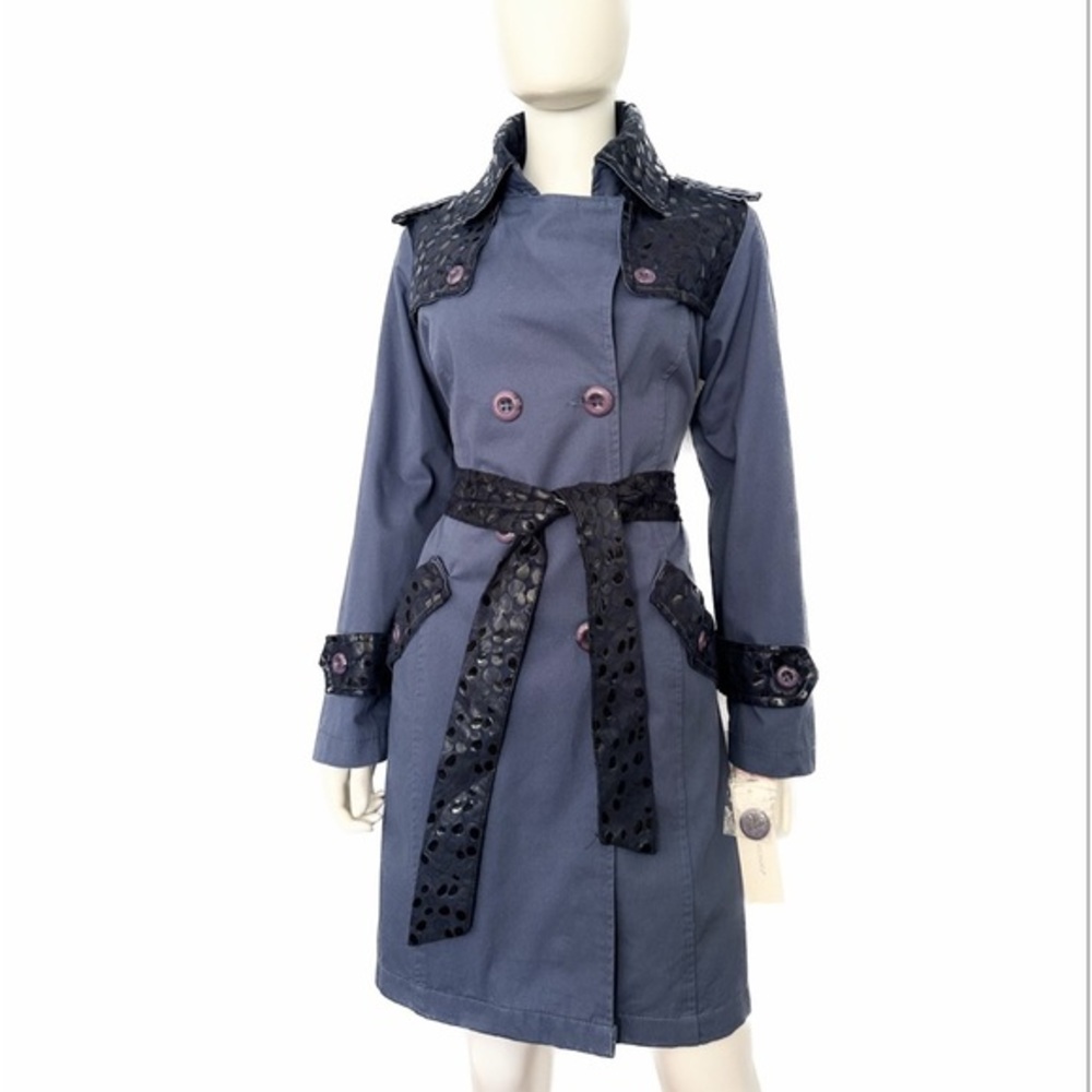 🔥SALE💥NWT WOMEN DOUBLE-BREASTED TRENCH COAT BELTED LINED JACKET IN DENIM - Picture 15 of 17